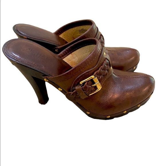 MICHAEL Michael Kors Shoes - Michael michael Kors leather retro clogs braided strap stud rich brown size 6.5